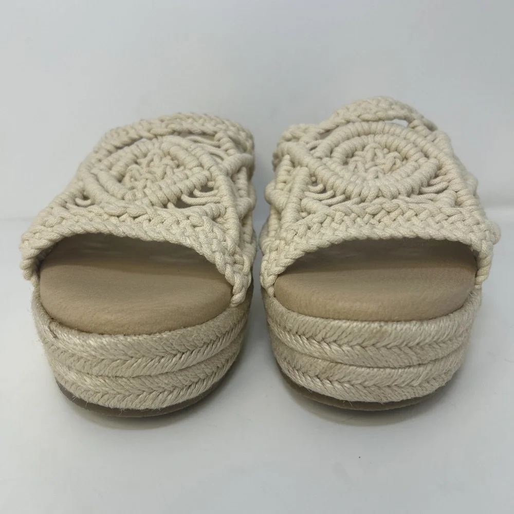 Sbicca Eureka‎ Macrame Wedge Sandals Beige Natural Boho Espadrille Slide Size 9